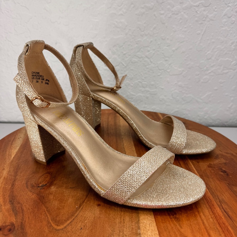 Dream Pairs Chunk Womens 7 Champagne Gold Glitter Block Heel Sandals